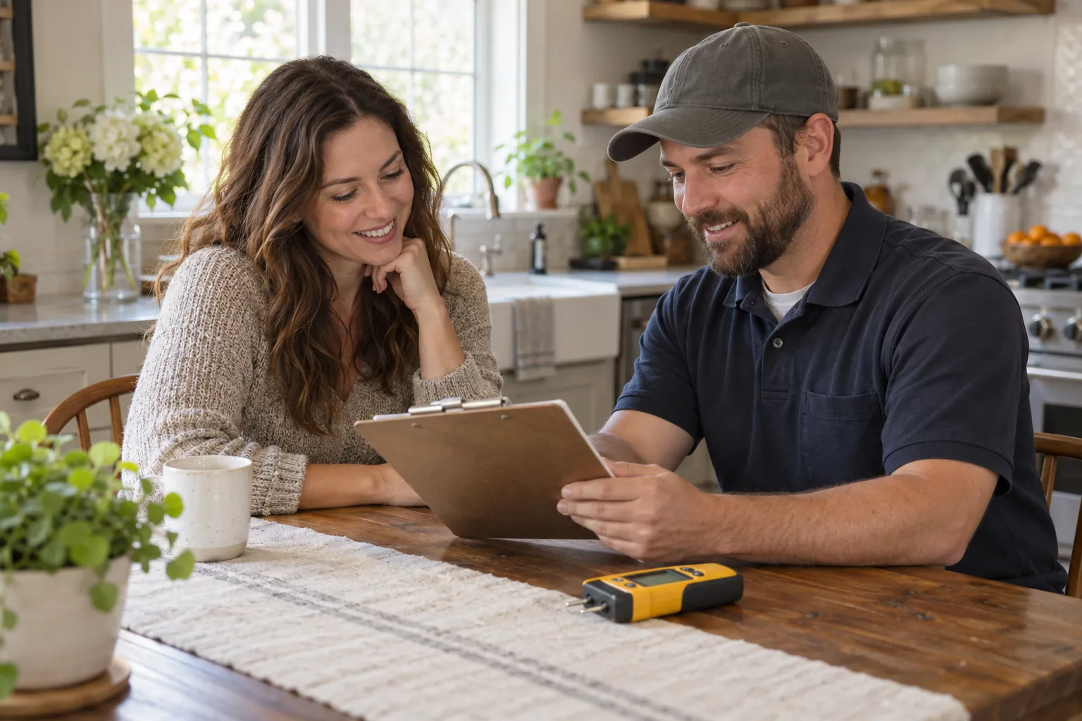 Homeowner reviewing a water damage estimate with a local provider in the Salt Lake Valley area