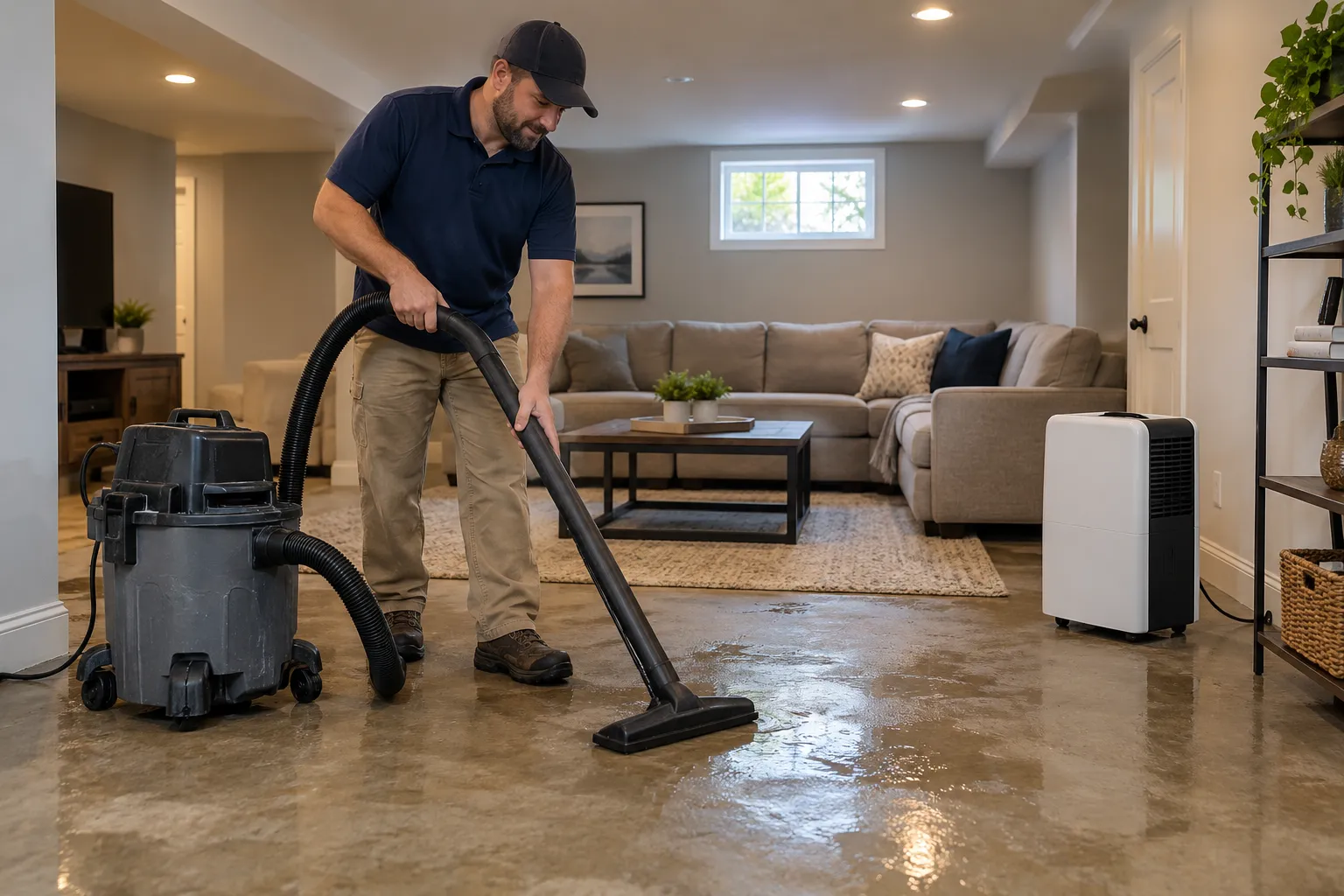 Basement cleanup in progress in a home near Salt Lake City